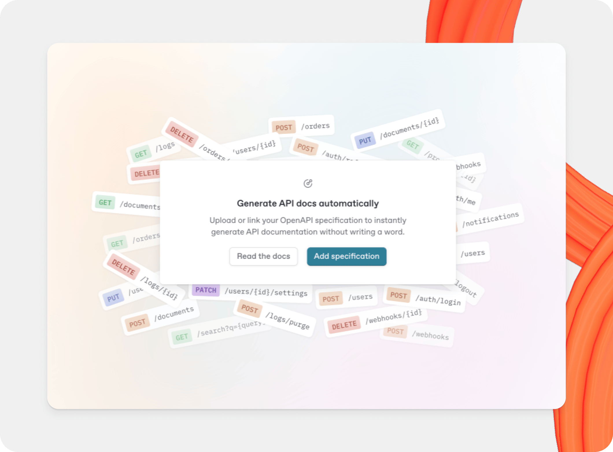 A GitBook screenshot showing the modal for generating API docs automatically