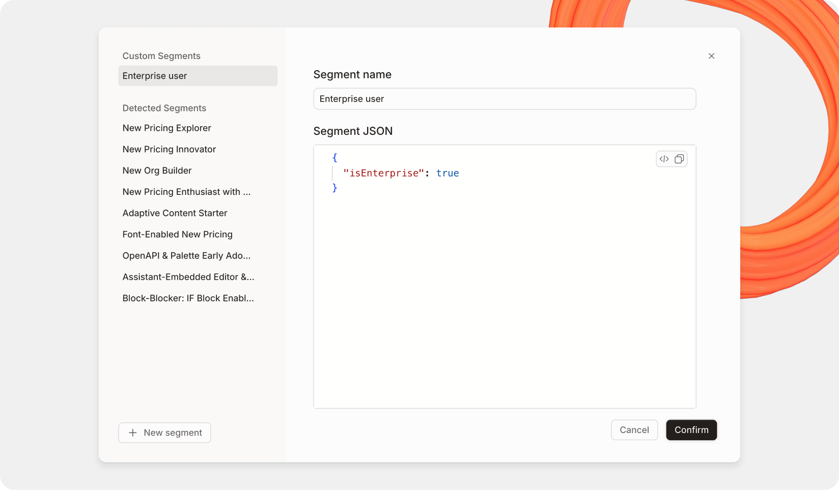 A GitBook screenshot showing the segment editor