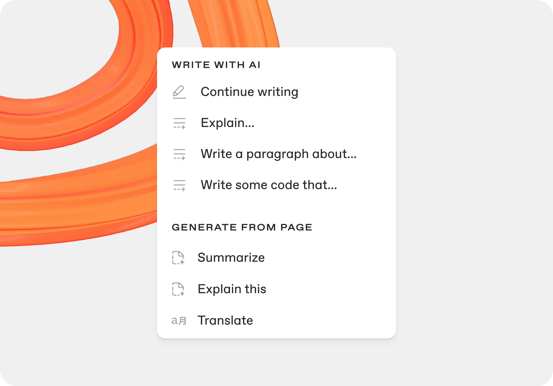 A GitBook screenshot showing the AI writing options