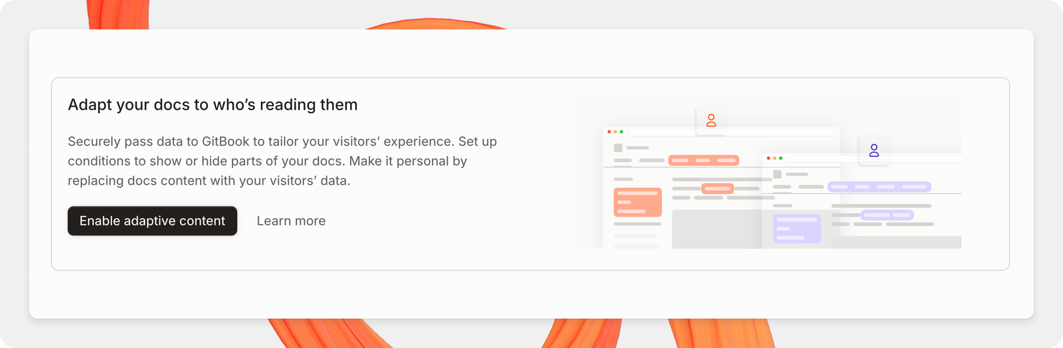 A GitBook screenshot showing the enable adaptive content toggle