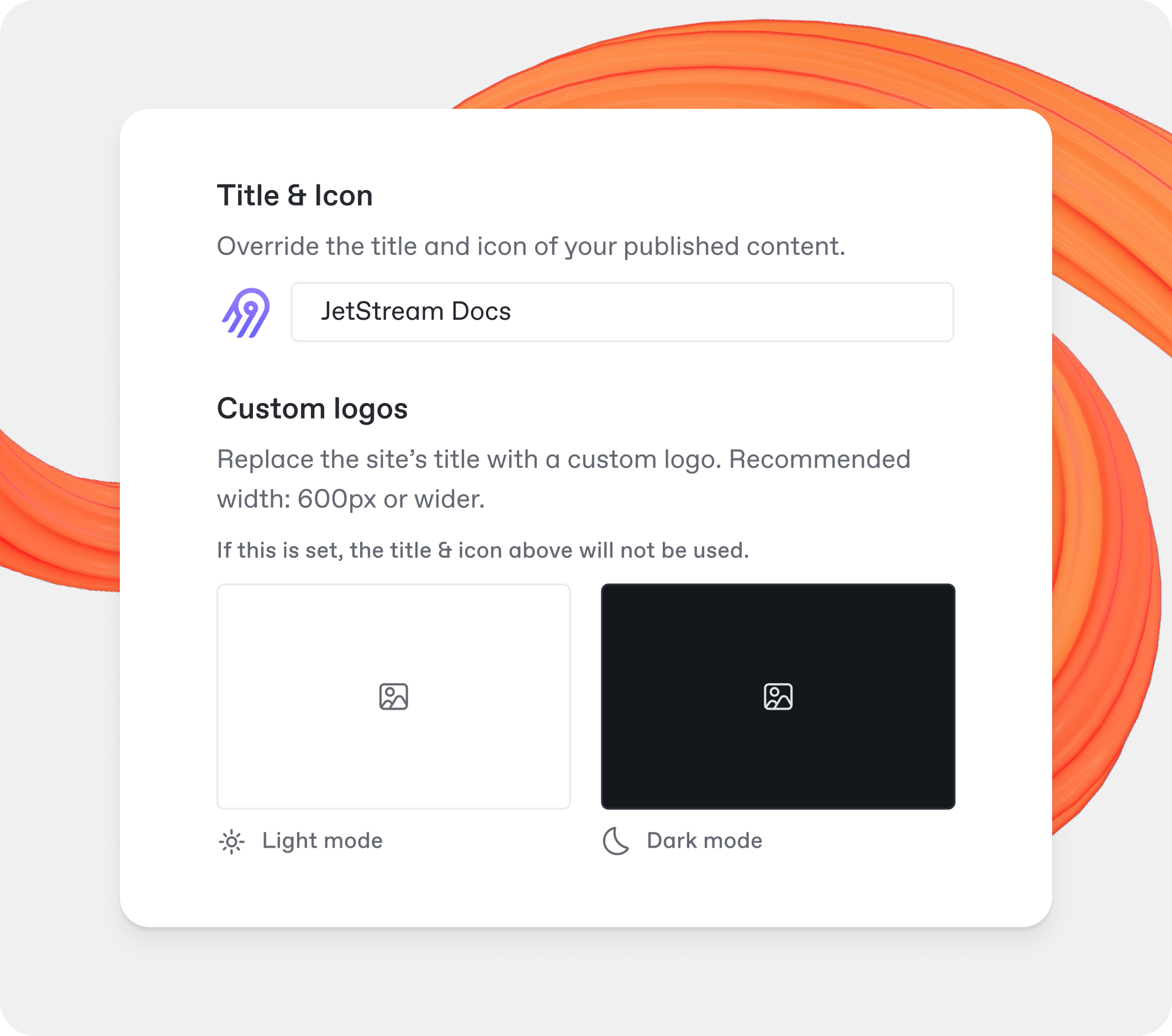 A GitBook screenshot showing title, icon and logo customization