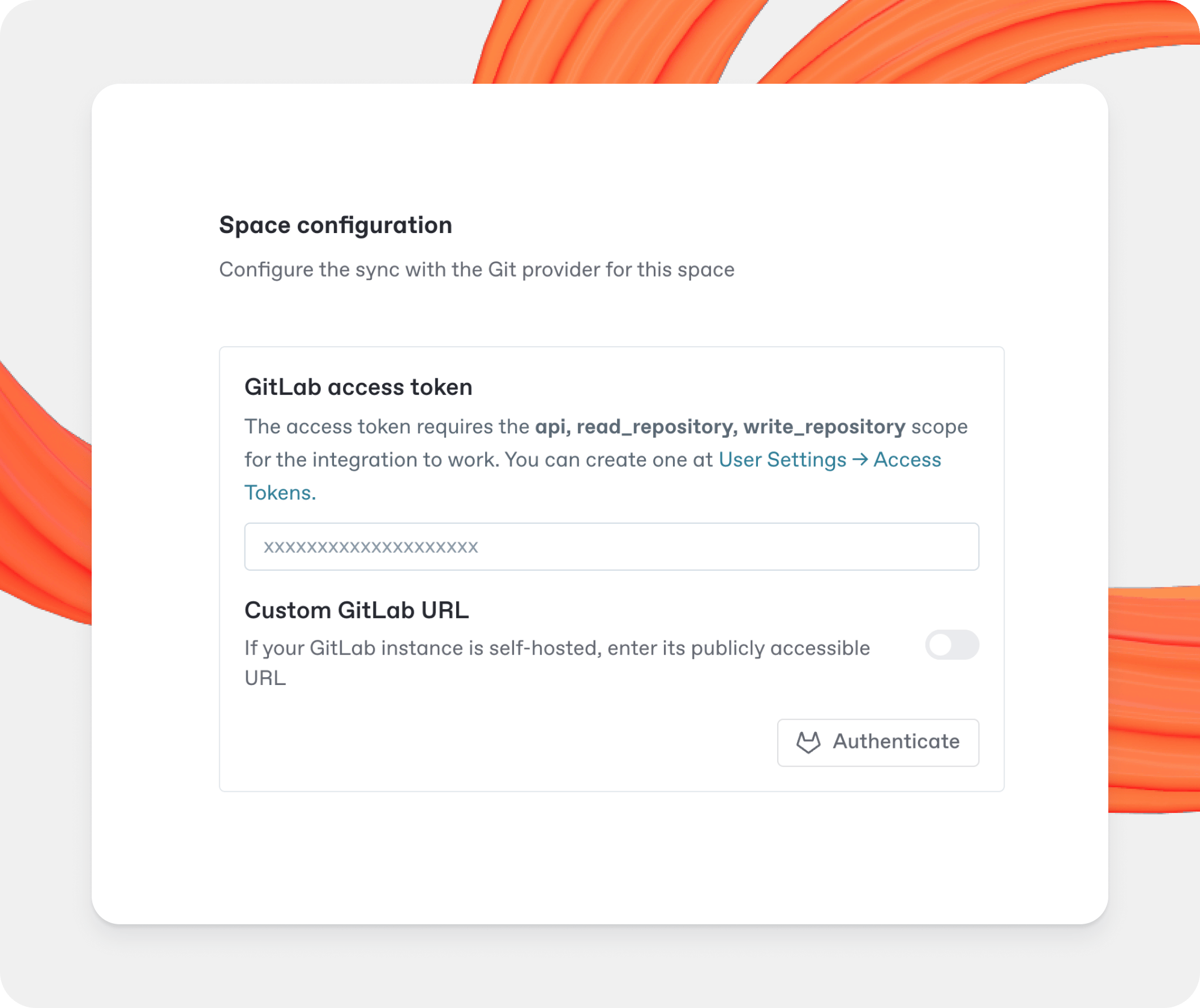 A GitBook screenshot showing GitLab Sync configuration options